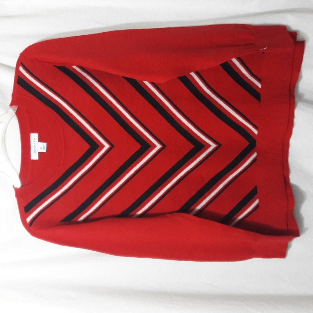 Liz Claiborne Sweater Size PL Women's Red White Pullover Crew Neck  Gor…